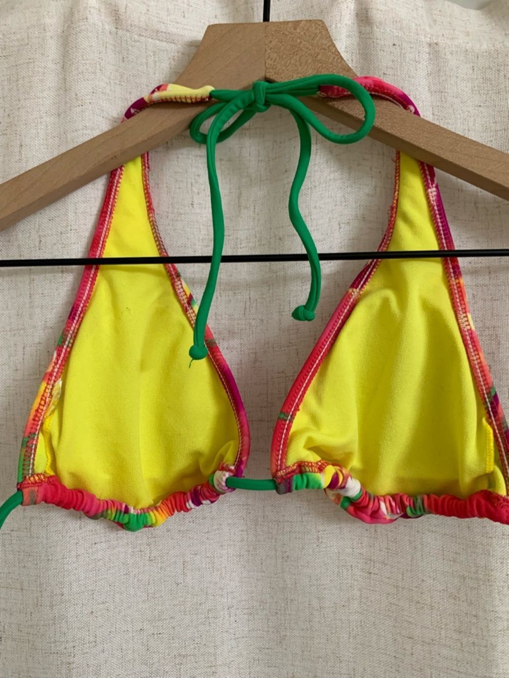 Women’s 90’s Vintage Pink Water color Green Floral Tie-Halter Bikini Set Neon M - Picture 5 of 6